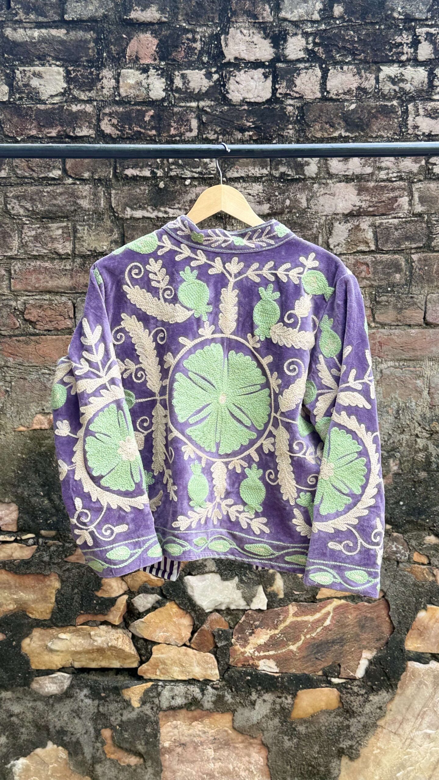 Womens Purple Velvet Embroidered Jacket with Floral Design - Image 4